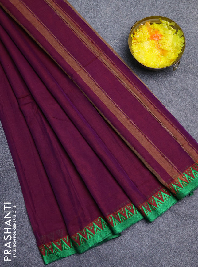 Narayanpet cotton saree purple and green with plain body and thread woven border