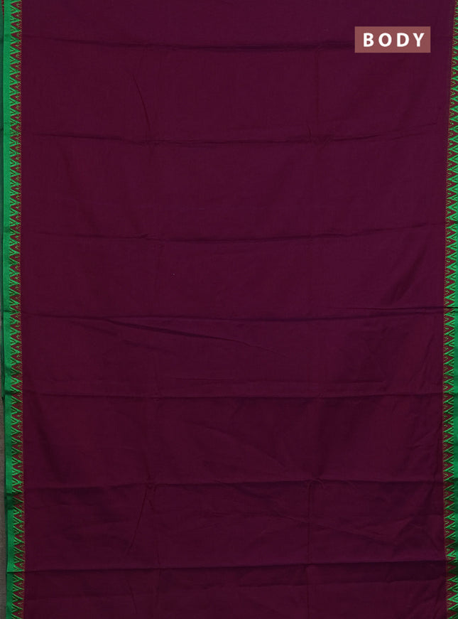 Narayanpet cotton saree purple and green with plain body and thread woven border
