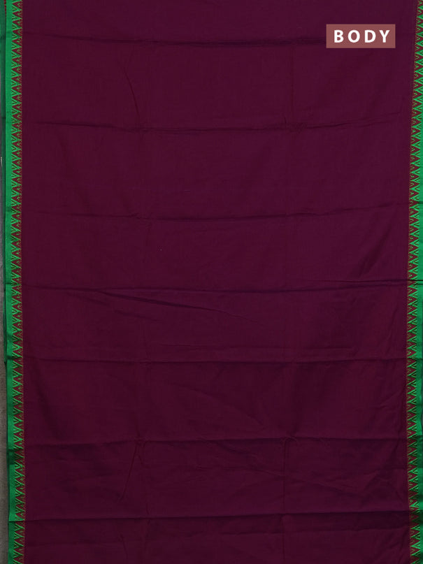 Narayanpet cotton saree purple and green with plain body and thread woven border