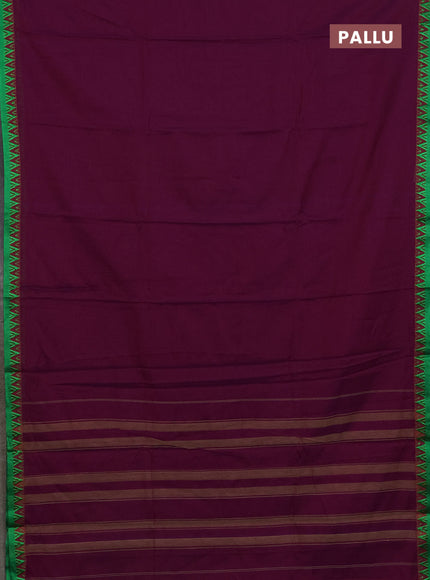 Narayanpet cotton saree purple and green with plain body and thread woven border