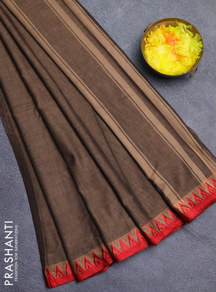 Narayanpet cotton saree chikku shade and red with plain body and thread woven border