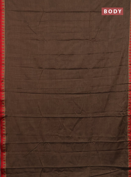 Narayanpet cotton saree chikku shade and red with plain body and thread woven border