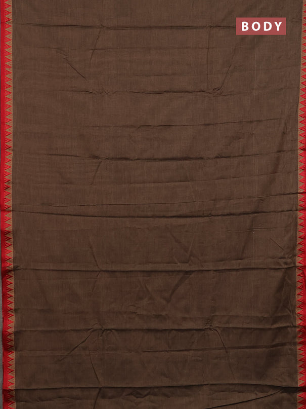 Narayanpet cotton saree chikku shade and red with plain body and thread woven border