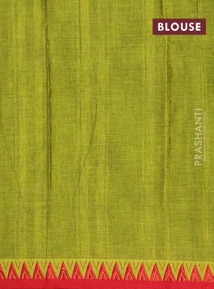 Narayanpet cotton saree light green and red with plain body and thread woven border