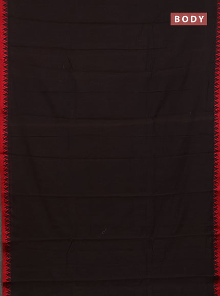 Narayanpet cotton saree coffee brown and red with plain body and thread woven border
