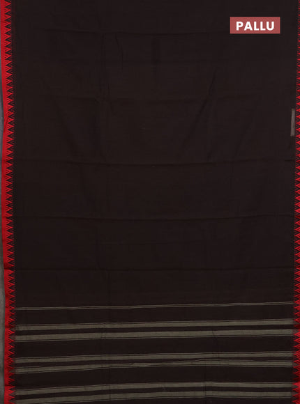 Narayanpet cotton saree coffee brown and red with plain body and thread woven border