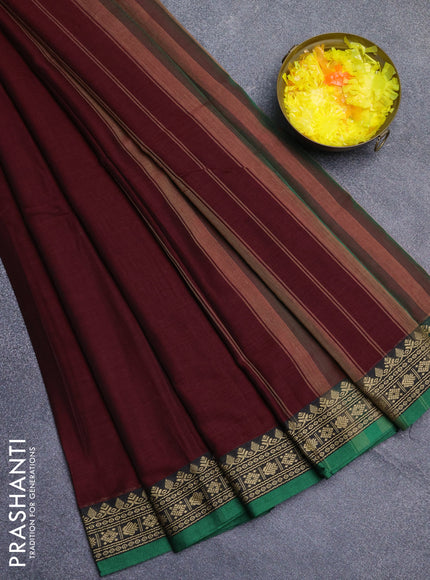 Narayanpet cotton saree deep maroon and green with plain body and thread woven border