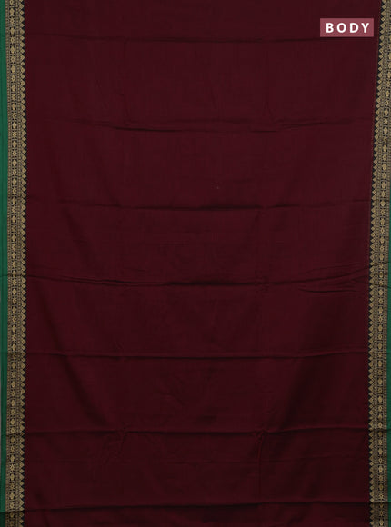 Narayanpet cotton saree deep maroon and green with plain body and thread woven border