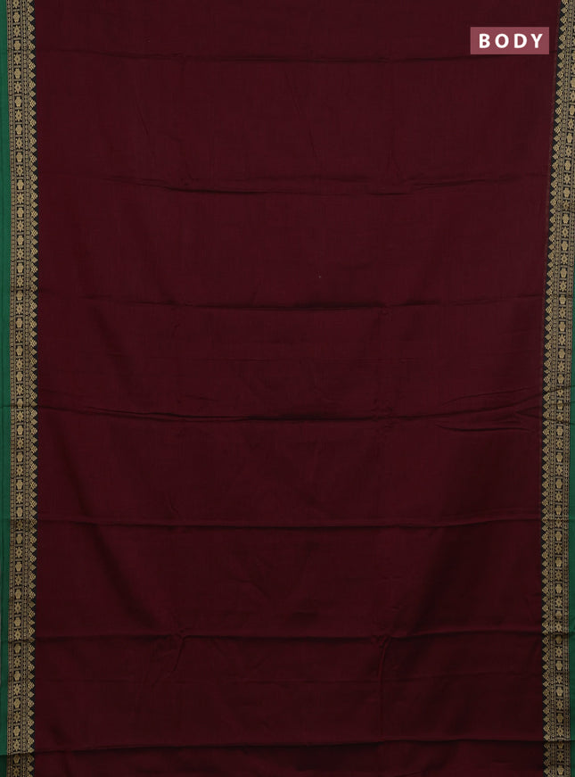 Narayanpet cotton saree deep maroon and green with plain body and thread woven border