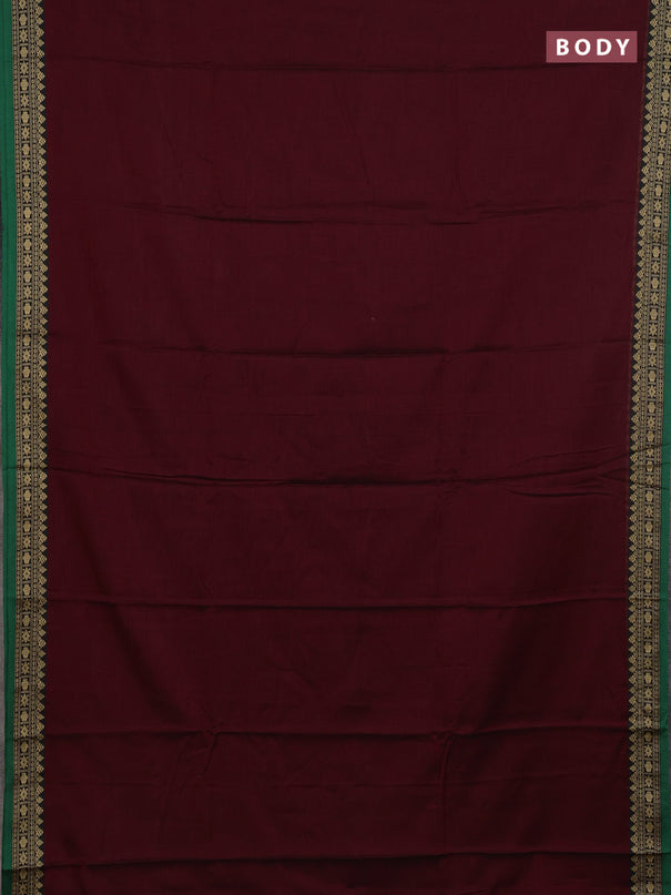 Narayanpet cotton saree deep maroon and green with plain body and thread woven border