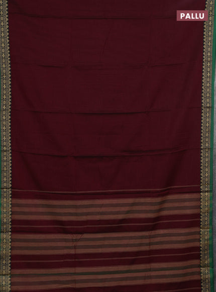 Narayanpet cotton saree deep maroon and green with plain body and thread woven border