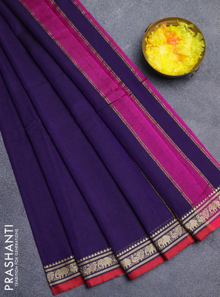 Narayanpet cotton saree violet and red with plain body and thread woven border