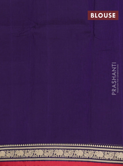 Narayanpet cotton saree violet and red with plain body and thread woven border