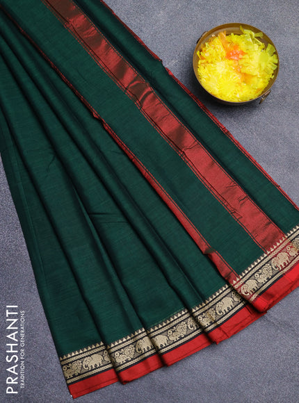 Narayanpet cotton saree green and red with plain body and thread woven border