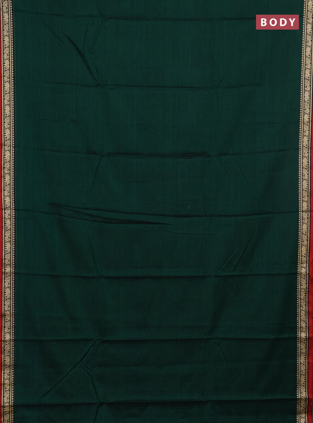 Narayanpet cotton saree green and red with plain body and thread woven border