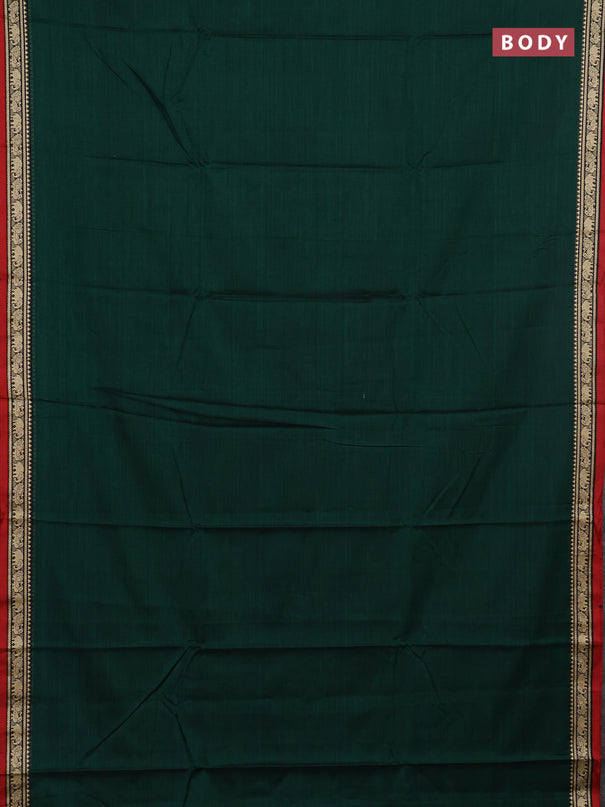 Narayanpet cotton saree green and red with plain body and thread woven border