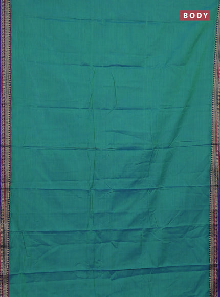 Narayanpet cotton saree dual shade of bluish green and blue with plain body and thread woven border
