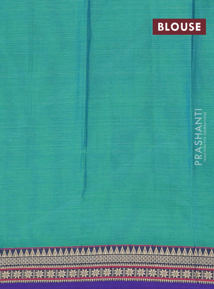 Narayanpet cotton saree dual shade of bluish green and blue with plain body and thread woven border