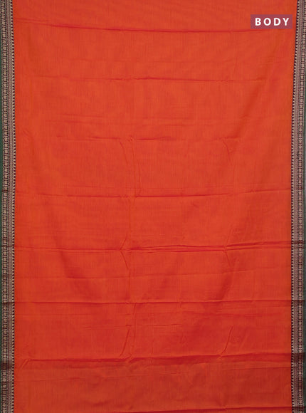 Narayanpet cotton saree orange and green with plain body and thread woven border