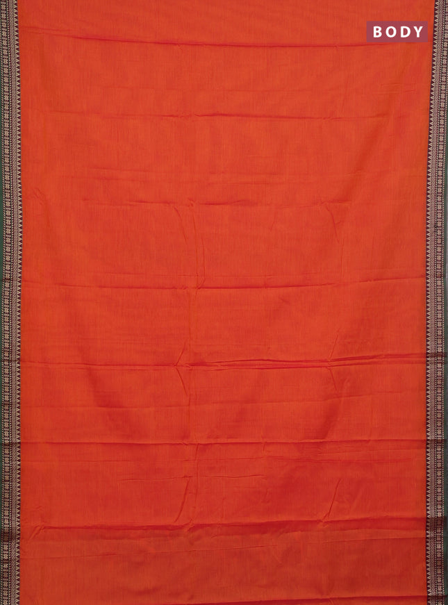 Narayanpet cotton saree orange and green with plain body and thread woven border