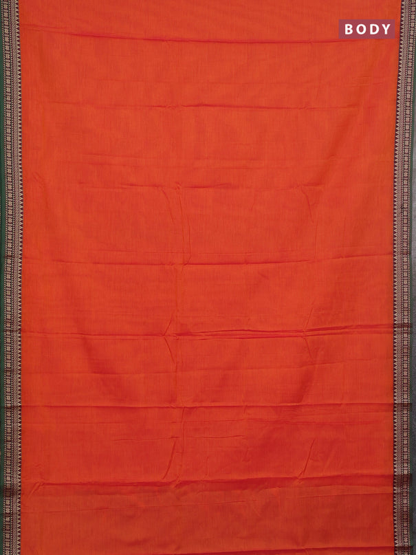Narayanpet cotton saree orange and green with plain body and thread woven border