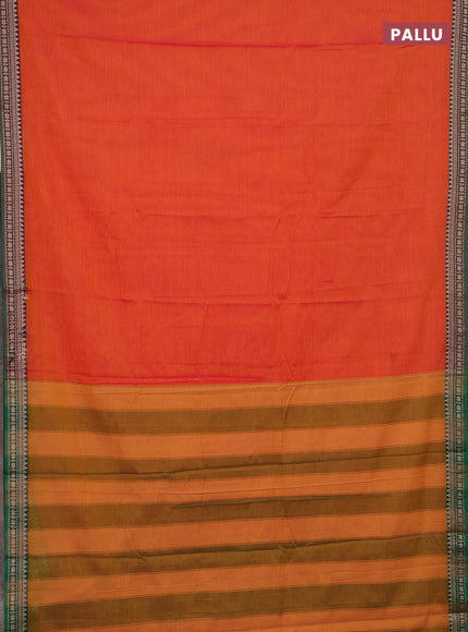Narayanpet cotton saree orange and green with plain body and thread woven border