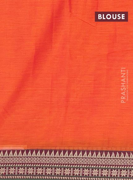 Narayanpet cotton saree orange and green with plain body and thread woven border