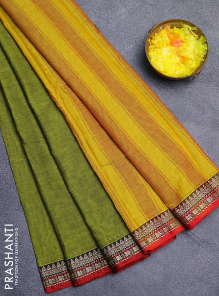 Narayanpet cotton saree light green and maroon with plain body and thread woven border
