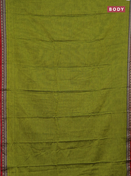Narayanpet cotton saree light green and maroon with plain body and thread woven border