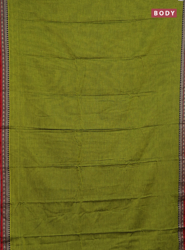 Narayanpet cotton saree light green and maroon with plain body and thread woven border
