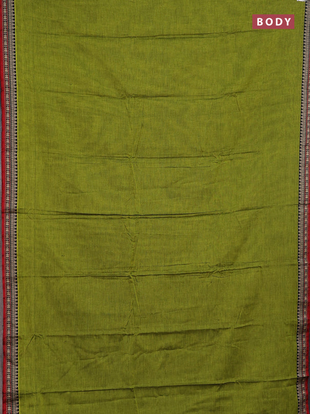 Narayanpet cotton saree light green and maroon with plain body and thread woven border