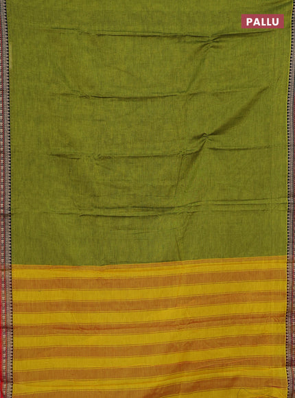 Narayanpet cotton saree light green and maroon with plain body and thread woven border