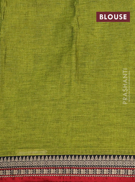 Narayanpet cotton saree light green and maroon with plain body and thread woven border