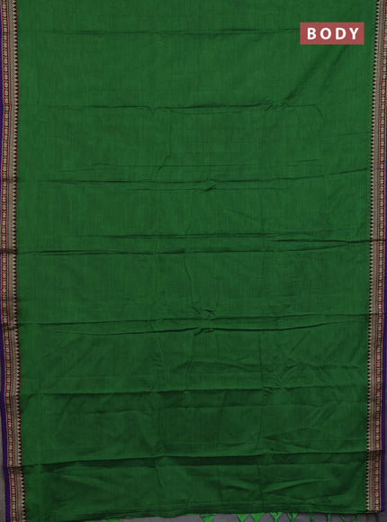 Narayanpet cotton saree green and violet with plain body and thread woven border