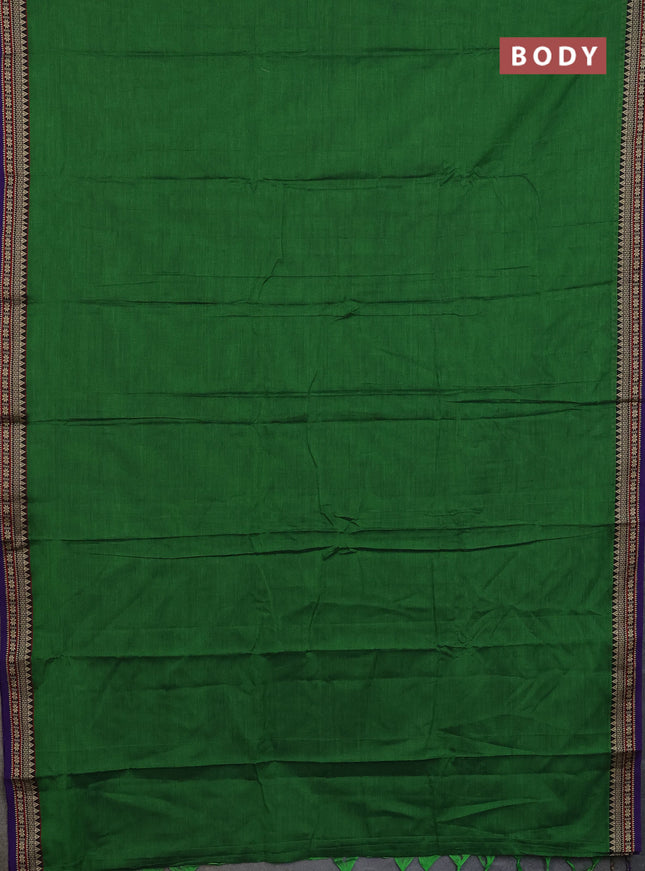 Narayanpet cotton saree green and violet with plain body and thread woven border