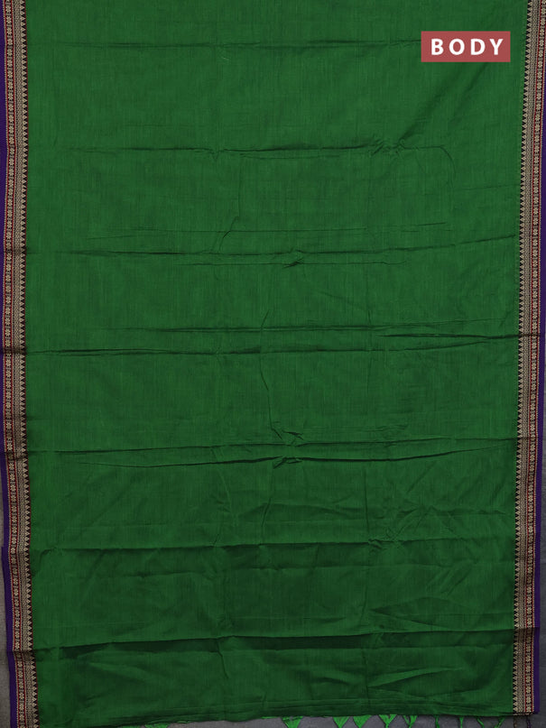 Narayanpet cotton saree green and violet with plain body and thread woven border