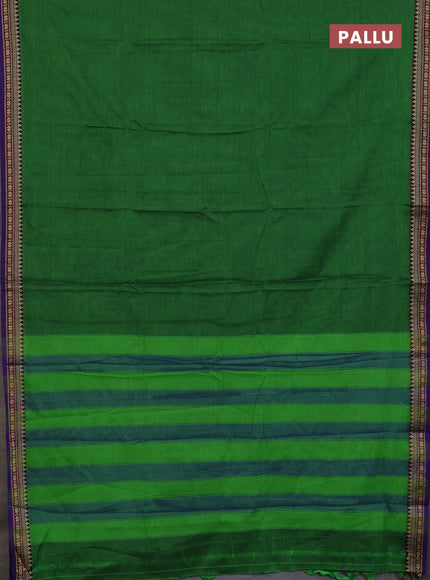 Narayanpet cotton saree green and violet with plain body and thread woven border