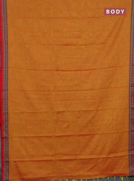 Narayanpet cotton saree sunset orange and red with plain body and thread woven border