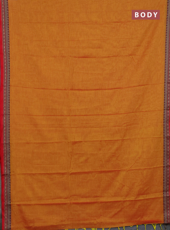Narayanpet cotton saree sunset orange and red with plain body and thread woven border
