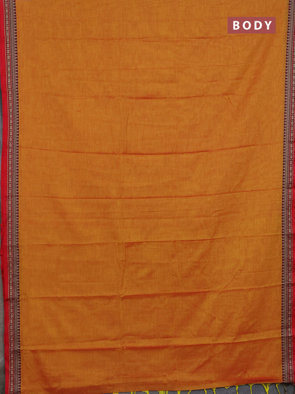 Narayanpet cotton saree sunset orange and red with plain body and thread woven border