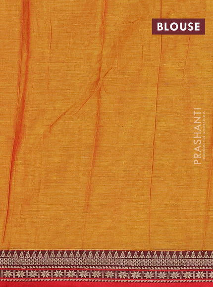 Narayanpet cotton saree sunset orange and red with plain body and thread woven border