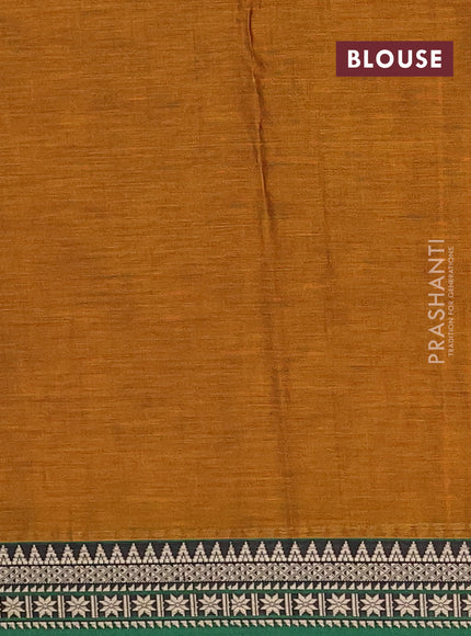 Narayanpet cotton saree dark mustard and green with plain body and thread woven border