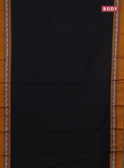 Narayanpet cotton saree black and dark mustard with plain body and thread woven simple border