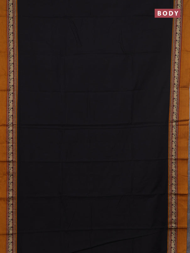 Narayanpet cotton saree black and dark mustard with plain body and thread woven simple border