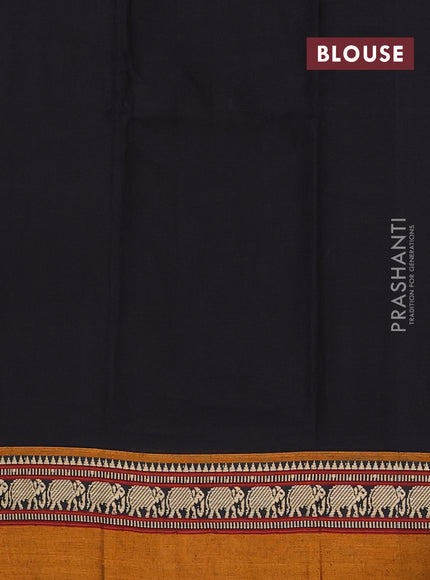 Narayanpet cotton saree black and dark mustard with plain body and thread woven simple border