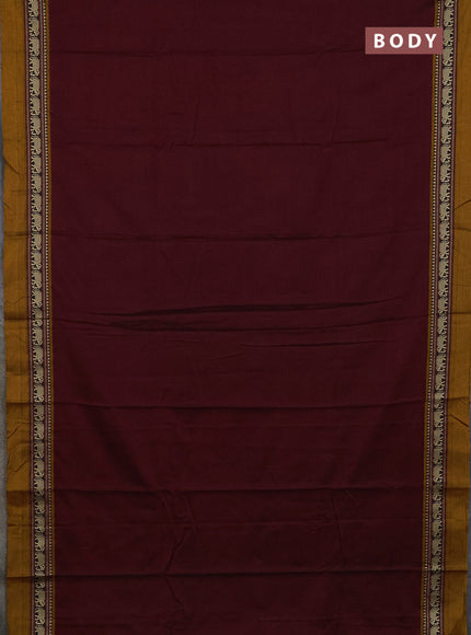 Narayanpet cotton saree deep maroon and dark mustard with plain body and thread woven simple border