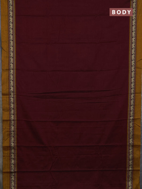 Narayanpet cotton saree deep maroon and dark mustard with plain body and thread woven simple border