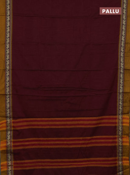 Narayanpet cotton saree deep maroon and dark mustard with plain body and thread woven simple border