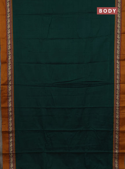 Narayanpet cotton saree green and dark mustard with plain body and thread woven simple border