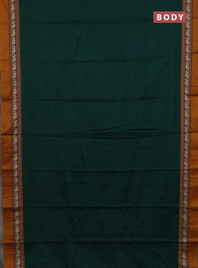 Narayanpet cotton saree green and dark mustard with plain body and thread woven simple border